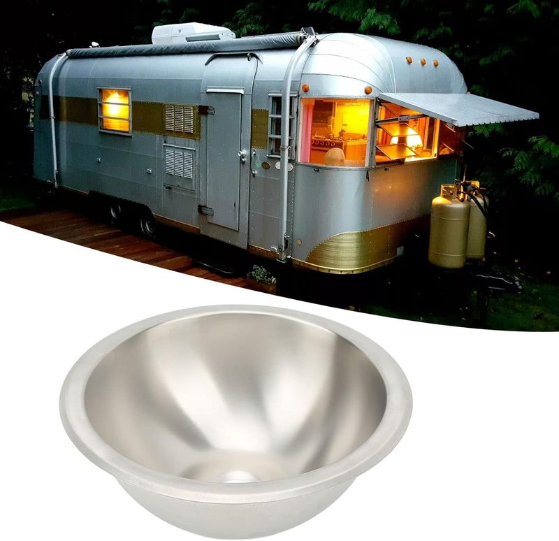 DAUERHAFT Round RV Boat Sink camper van sink 304 Stainless Steel RV Kitchen Sink, 10 inch Single Bowl Sink small rv sink for Space Saving Single Bowl - Image 1